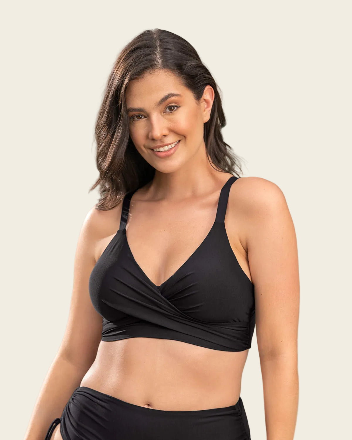 SHEKINI Set bikini da donna con push up diviso, con allacciatura al collo, parte inferiore a vita alta, colore scuro, costume da bagno in due pezzi, Nero , XS