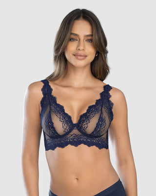 Sujetador tipo bralette en encaje y transparencias#color_b55-azul-oscuro