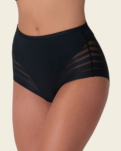 Braga faja clásica con control moderado de abdomen y bandas en tul#color_700-negro