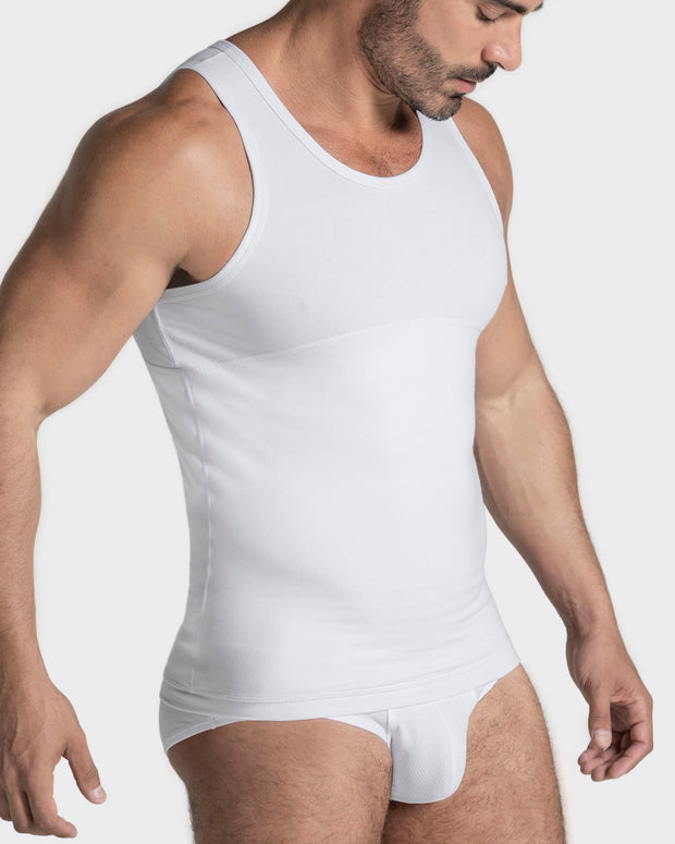 Paquete x 4 camisetas con compresión moderada en abdomen y zona lumbar en algodón elástico#color_000-blanco