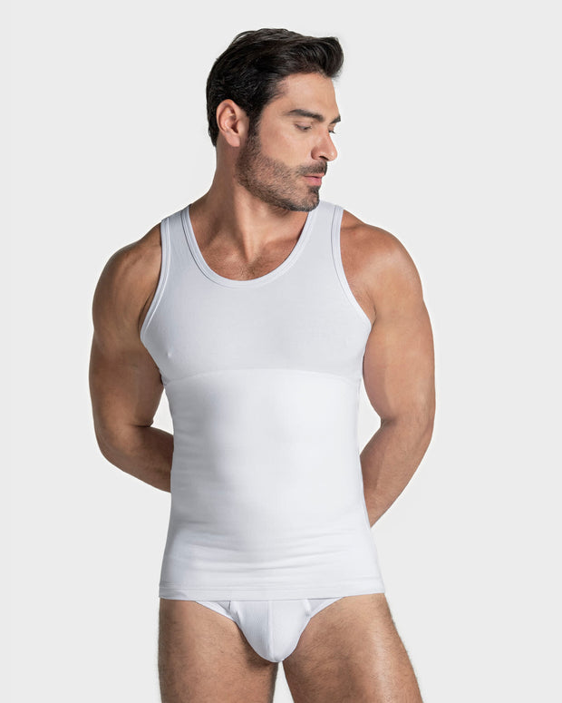 Paquete x 4 camisetas con compresión moderada en abdomen y zona lumbar en algodón elástico#color_000-blanco