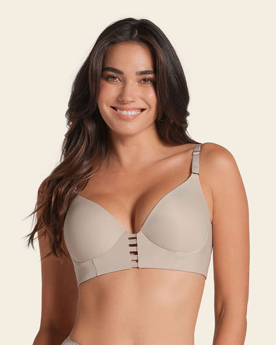 Sujetador memory bustier triangular de push-up alto y buen cubrimiento#color_802-habano-claro