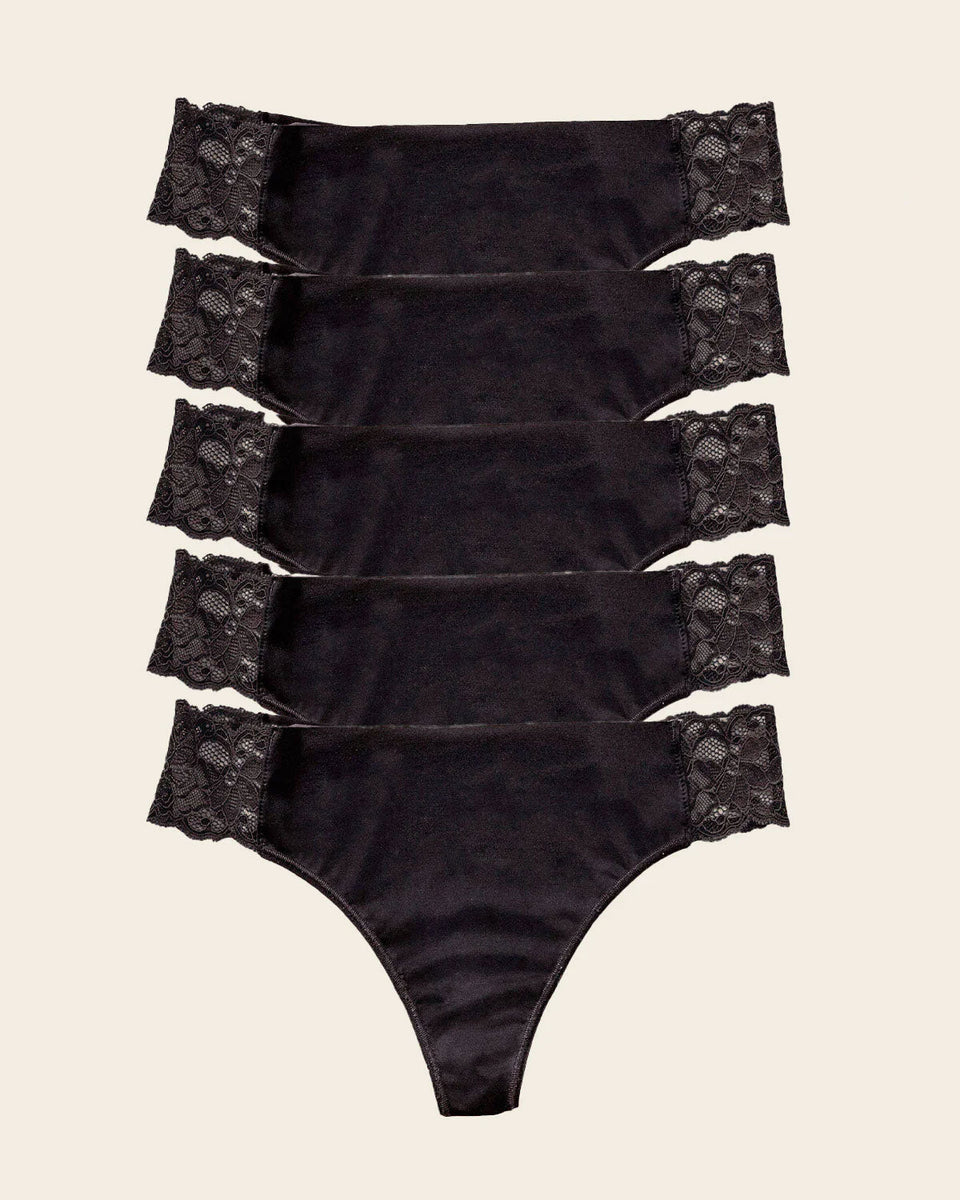 Paquete x 5 tangas invisibles con toques de encaje en laterales