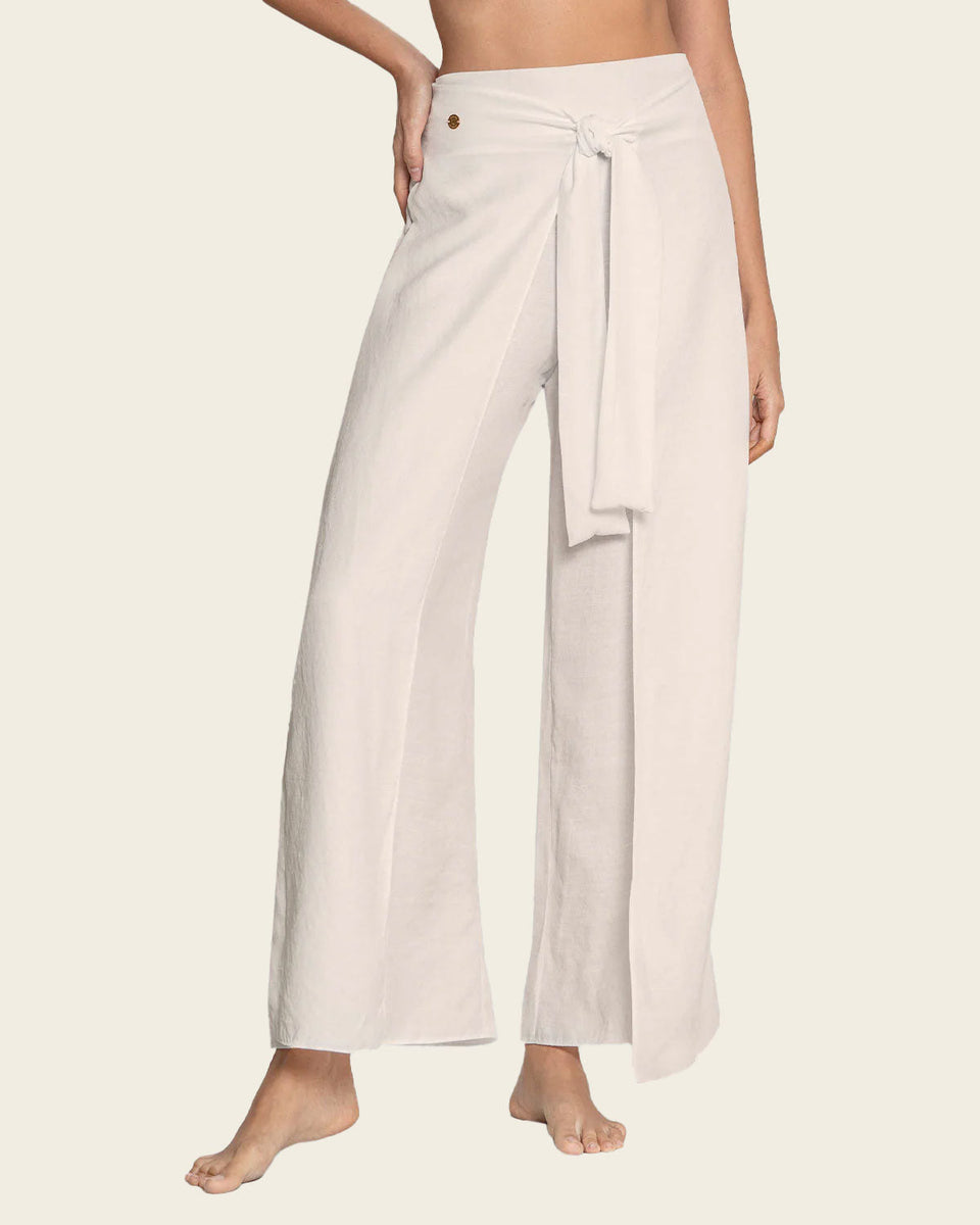 Pantalón playero tipo lino anudable en el frente