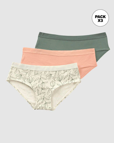 3 braguitas estilo culotte en algodón#color_s77-marfil-estampado-mandarina-verde-medio