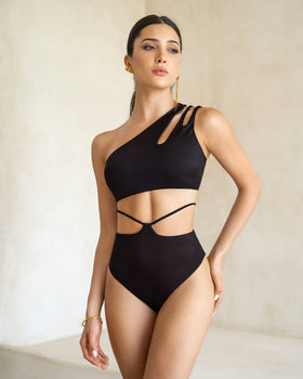 Bikini asimétrico con braga de tiro alto de control suave de abdomen#color_700-negro